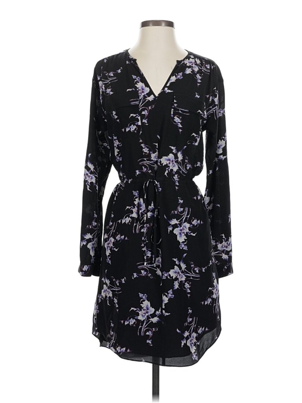 Rebecca Taylor 100% Silk Printed Wrap Dress – Size 2 – Black Floral Long Sleeve - Picture 2 of 6